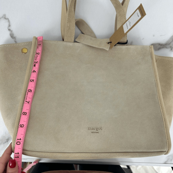 Margot Jamee Double Strapped Suede Tote Bag with Pouch Cream Minimalist - Picture 8 of 14